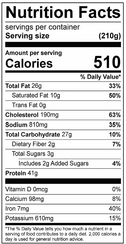 Meaty Bison Meatballs Calories 510 Total Fat 26g Saturated Fat 10g Sodium 810mg Carbohydrates 27g Dietary Fiber 2g Added Sugar 2g Protein 41g