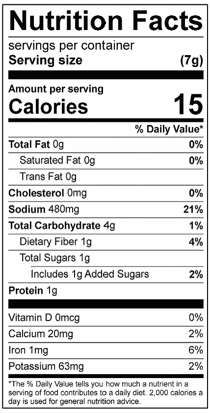 Spice Rub for Poultry Calories 15 Total Fat 0g Saturated Fat 0g Sodium 480mg Carbohydrates 4g Dietary Fiber 1g Added Sugar 1g Protein 1g