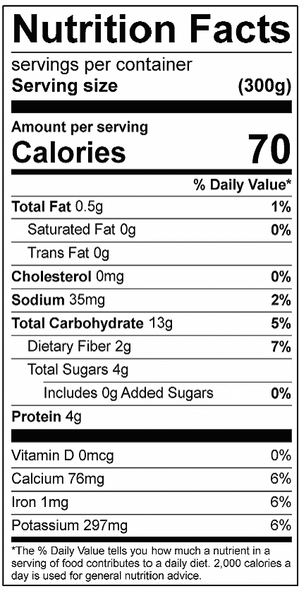 Summer Squash Pasta Bake Calories 70 Total Fat .5g Saturated Fat 0g Sodium 35mg Carbohydrates 13g Dietary Fiber 2g Added Sugar 0g Protein 4g